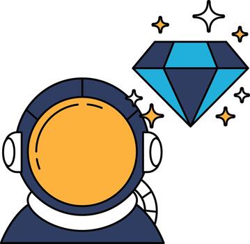 A black and white drawing of a man in a spacesuit with a diamond on his helmet vector