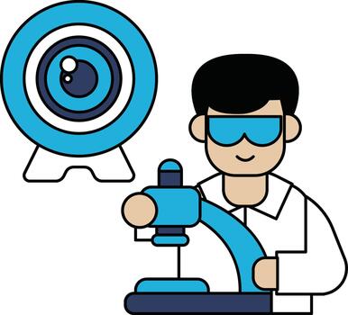 A man in a lab coat is holding a microscope vector