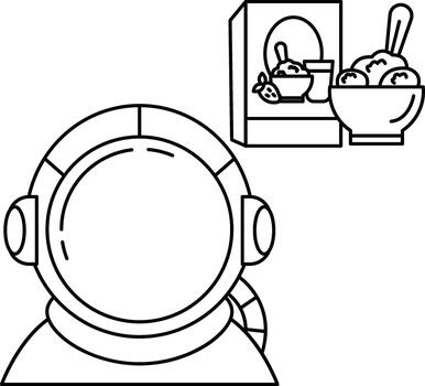 A man in a spacesuit is looking at a box of food vector