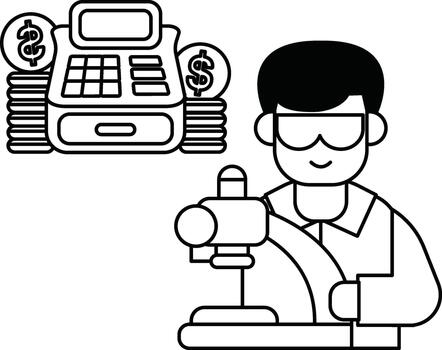 He is wearing a lab coat and goggles, and he is smiling vector