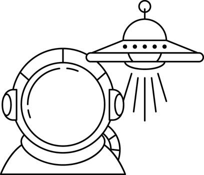 A man in a spacesuit is looking at a UFO vector