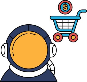 A man in a spacesuit is standing next to a shopping cart vector
