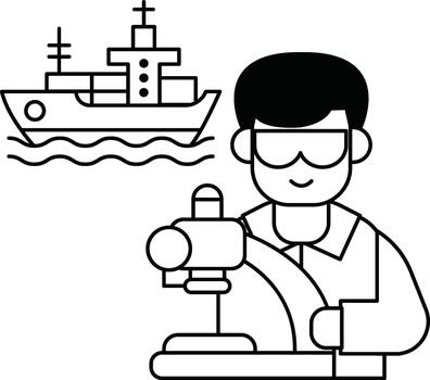 A man in a lab coat is operating a machine vector