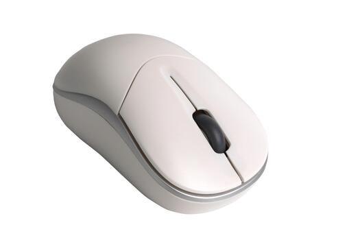White wireless computer mouse with scroll wheel on transparent background photo