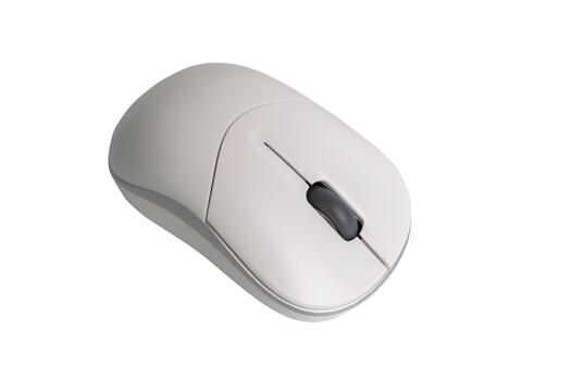 Wireless white computer mouse with scroll wheel on transparent background for office and home use photo