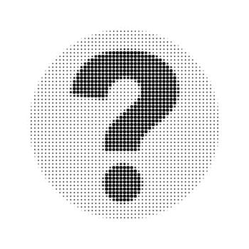 mínimo trama de semitonos pregunta marca icono en negro y blanco. moderno punteado estilo símbolo para ayuda, Preguntas más frecuentes, apoyo, información y buscar diseño. vector