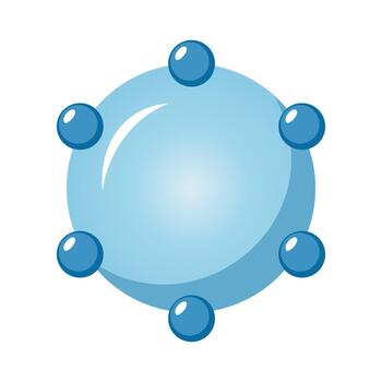 Blue molecule illustration with spherical structure and connected atoms for scientific concepts vector