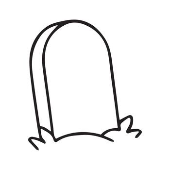 Simple black and white illustration of a gravestone emerging from the ground, surrounded by grass, symbolizing themes of remembrance and mortality in a minimalist style vector