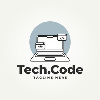 minimalista ordenador portátil con código línea Arte icono logo ilustración diseño. sencillo moderno programación, desarrollo, software ingeniería, o codificación logo concepto vector