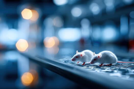 Two mice are sitting on a keyboard photo