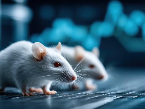 Two white mice are standing on a keyboard photo