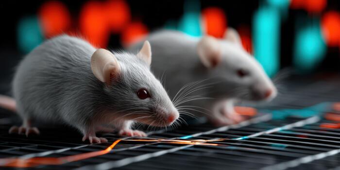 Two mice are standing on a computer screen photo