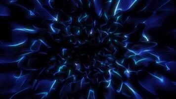 raggiante blu frattali mossa nel un' senza soluzione di continuità energia fluire, formatura dinamico neon onde. liscio ciclo continuo con vivace digitale profondità e futuristico movimento. video