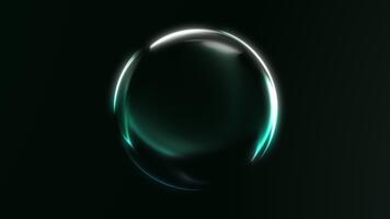 looping minimal lysande grön sfär med mjuk reflektioner och slät ljus rörelse på mörk bakgrund, skapande elegant trogen 3d energi flöde. video