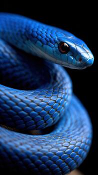 A blue snake with a black background photo