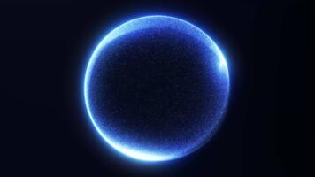 Blue particle sphere in smooth liquid motion forming glowing waves and a bright contour. Seamless loop with soft neon energy flow suitable for abstract and tech visual scenes. video