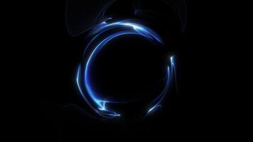 bucle azul brillante orbe con dinámica fractal olas y fluido energía patrones formando un futurista partícula estructura en oscuro antecedentes. video