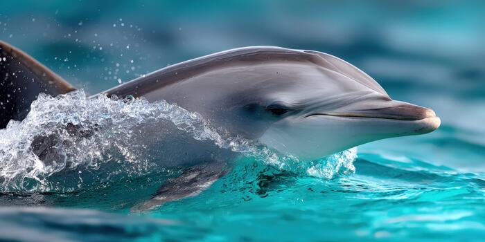 A dolphin is splashing in the water photo