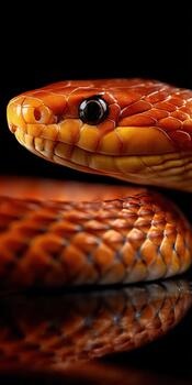 An orange snake with black background photo