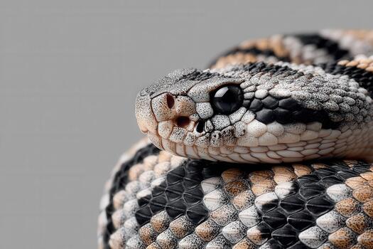 A close up of a snake with black and white stripes photo