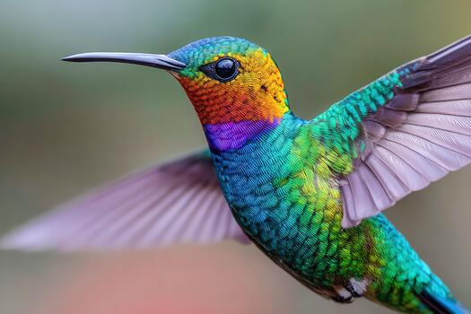 Iridescent hummingbird displaying vibrant colors in natural setting photo