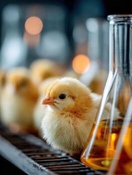 Fluffy chicks in a bio research lab experimenting with science photo
