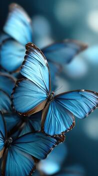 vistoso azul mariposas graciosamente aleteo en un sereno jardín ajuste foto