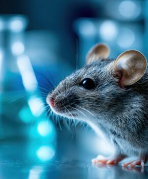 Curious mouse explores a scientific laboratory environment photo
