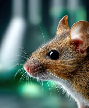 Inquisitive mouse exploring a scientific laboratory setting photo