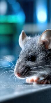 Inquisitive mouse exploring a scientific lab environment during daylight photo