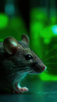 Inquisitive mouse explores a colorful scientific lab environment photo