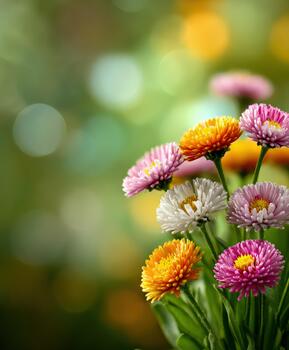 Mindful botanical composition features vibrant wild daisies in soft focus setting photo