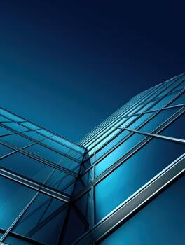 Modern glass architecture reaching for the sky in a vibrant urban setting photo