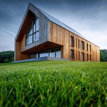 Eco house featuring sustainable design and natural materials in a tranquil setting photo