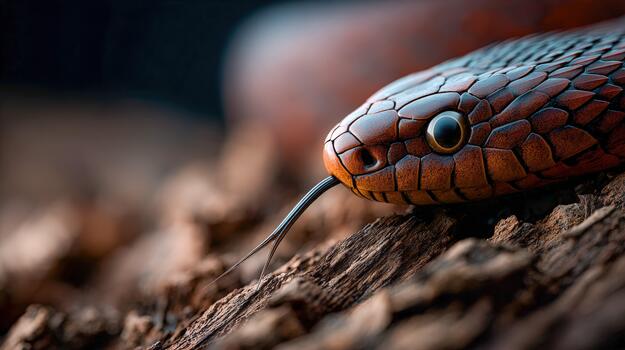 Snake coiled in defensive posture on a textured surface in natural setting photo