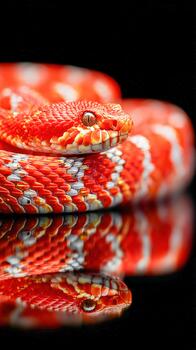 Striking serpent coiled gracefully with vibrant colors in natural setting photo