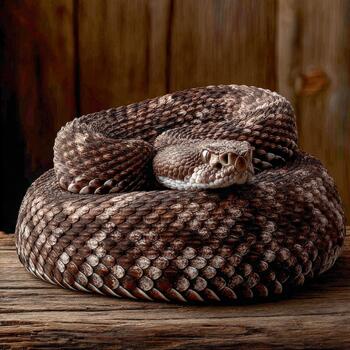Viper alert on wooden surface in a natural setting photo
