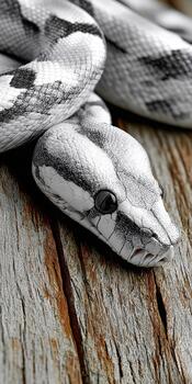 víbora descansa alerta en Envejecido de madera superficie en natural ajuste foto