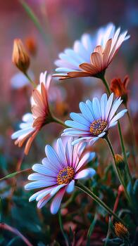 Vibrant display of multicolored daisies in a serene meadow setting photo