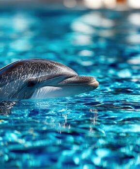 A dolphin swimming in a pool of water photo