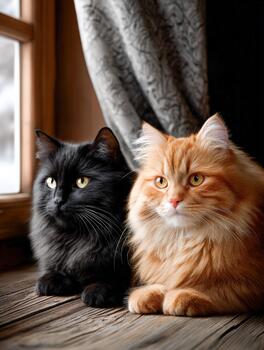 dos gatos disfrutando tranquilo hora juntos por el ventana a hogar foto