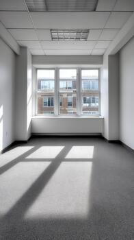 Bright and spacious empty room with large windows in a modern building photo