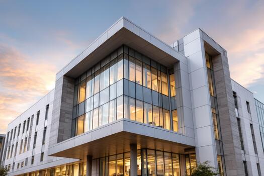 Modern architectural design of a university building during sunset photo
