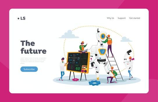 ingenieros caracteres hacer y programación robot aterrizaje página modelo. robótica hardware y software Ingenieria vector