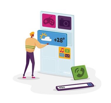 User interacting with application dashboard vector