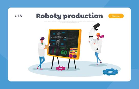ingenieros crear robot aterrizaje página modelo. artificial inteligencia mecanismo tecnología. robótica Ingenieria vector