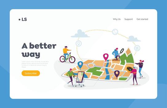 People exploring a colorful map. vector