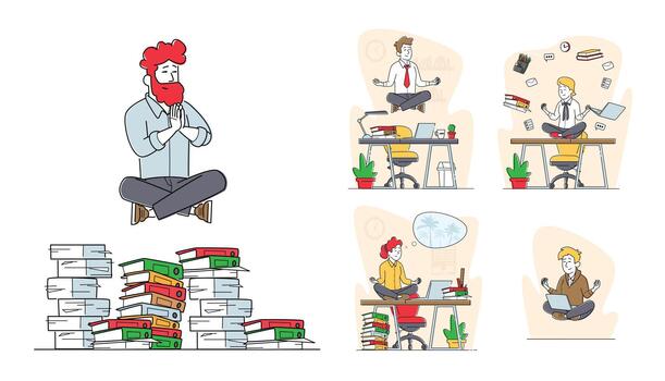 Cartoon of mindful workers at desks vector