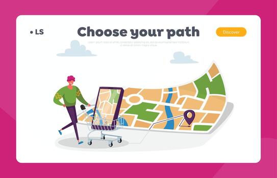 Person with a map and shopping cart vector