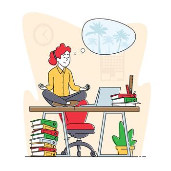 Person meditating at a cluttered desk vector